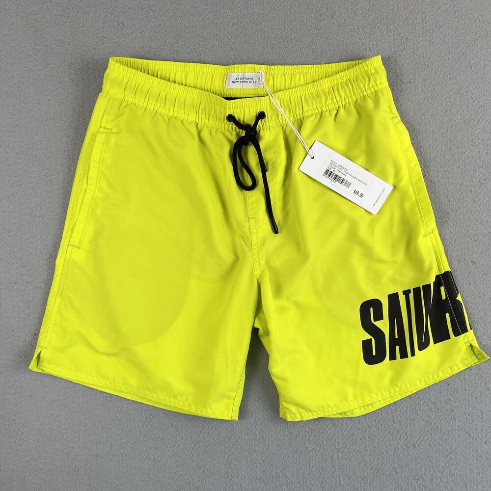 Saturdays NYC Timothy Accordion‎ Chartreuse Green 7” Inseam Swim Short Men’s XS
